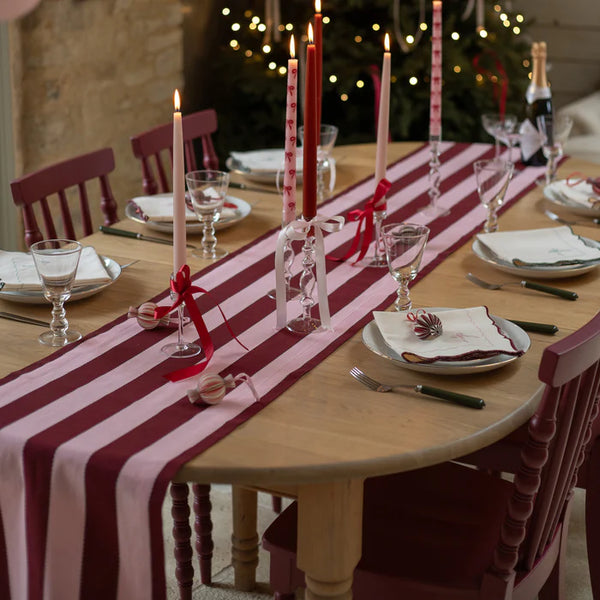 Striped Organic Cotton Embroidered Table Runner
