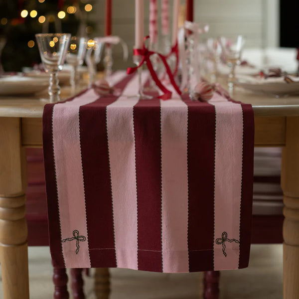 Striped Organic Cotton Embroidered Table Runner