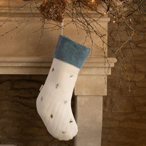 Winter Sprigs Embroidered Quilted Christmas Stocking
