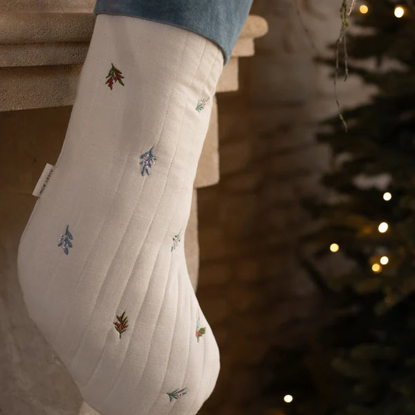 Winter Sprigs Embroidered Quilted Christmas Stocking