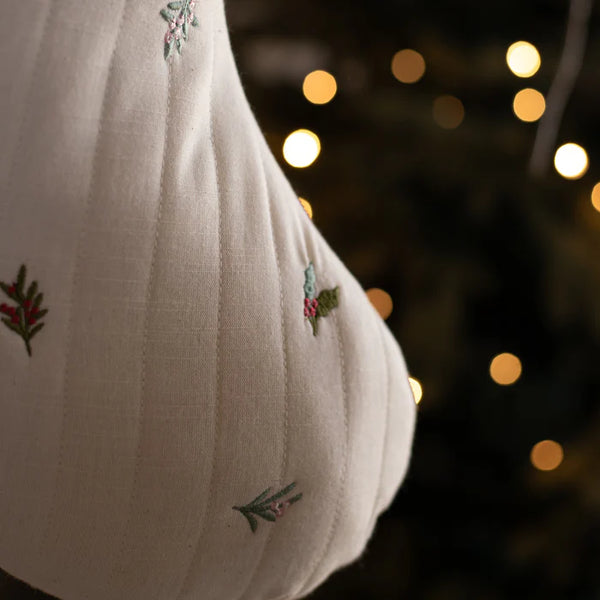 Winter Sprigs Embroidered Quilted Christmas Stocking