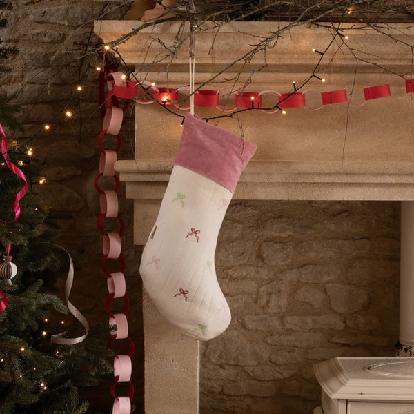 Bow Embroidered Quilted Christmas Velvet Stocking