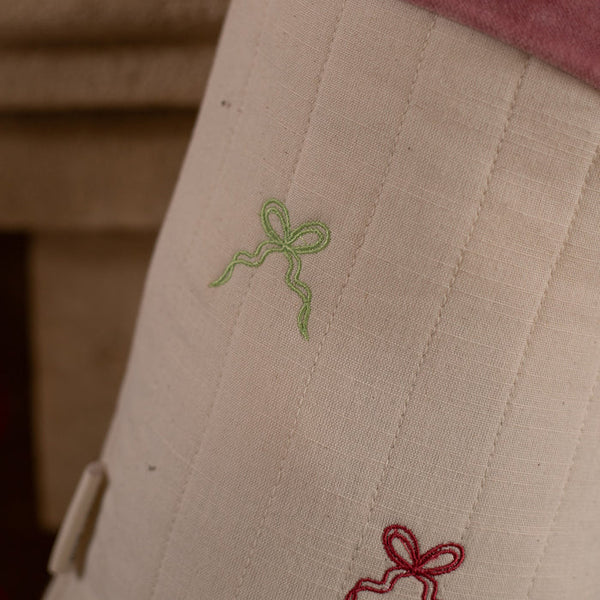 Bow Embroidered Quilted Christmas Velvet Stocking
