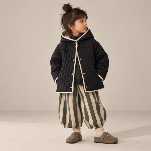 Willba Cocoon Reversible Quilted Hooded Coat (Oat/Black)
