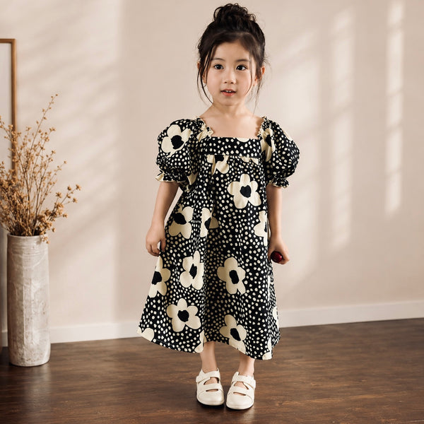 Flo Flower Trapeze Puff Sleeved Dress