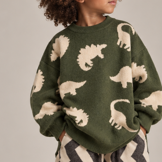 Lapis Dino Print Wool Mix Knitted Jumper