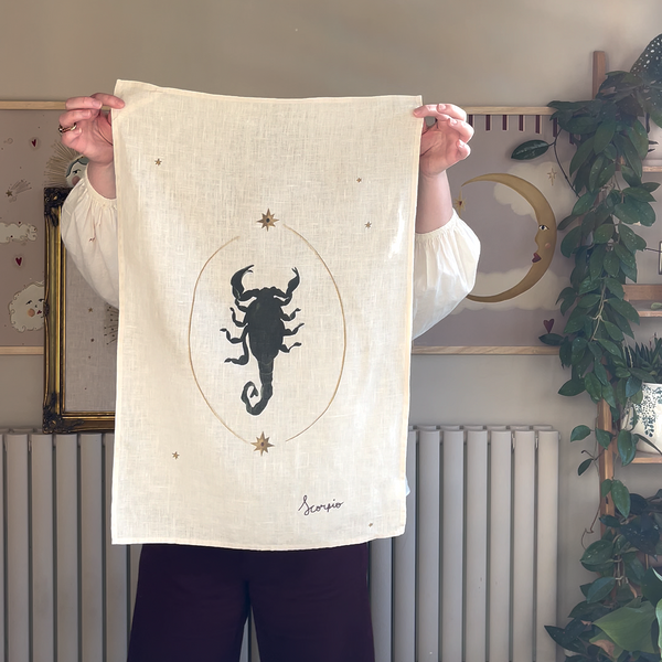 Zodiac Star Sign Linen Tea Towel (Choose Your Star Sign from Drop down)