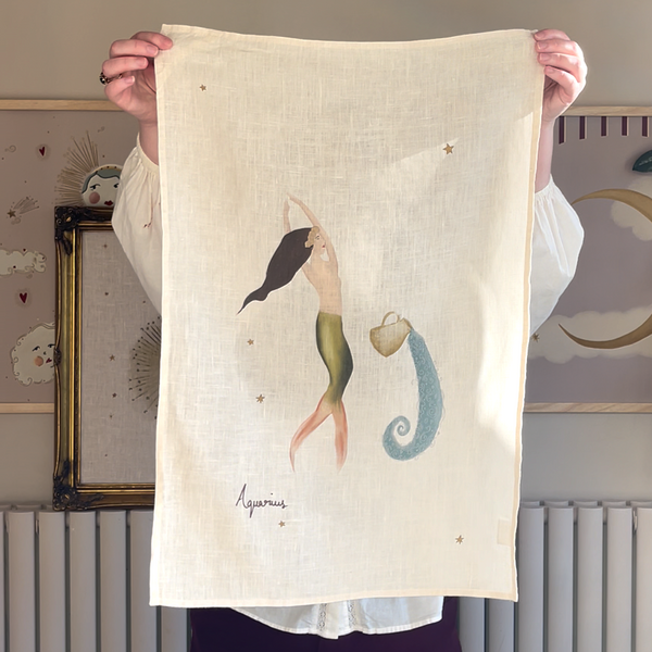 Zodiac Star Sign Linen Tea Towel (Choose Your Star Sign from Drop down)