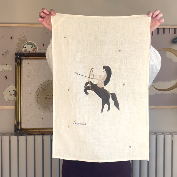 Zodiac Star Sign Linen Tea Towel (Choose Your Star Sign from Drop down)
