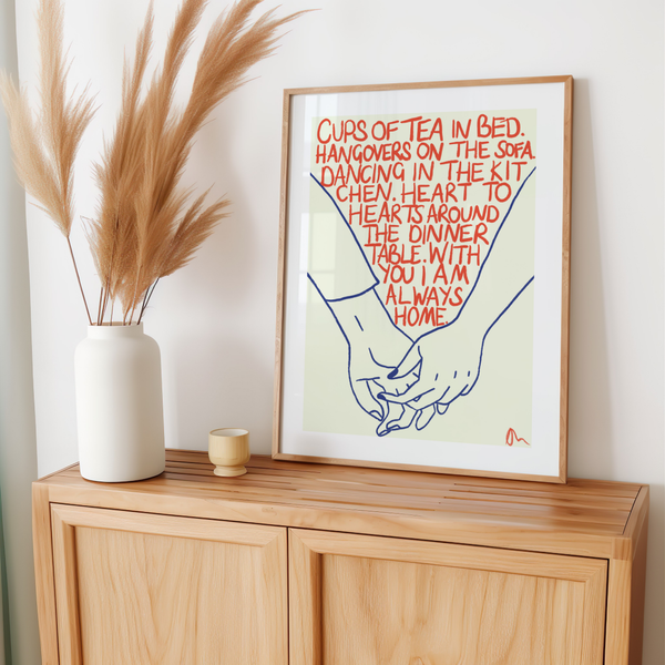 Cups of Tea Romantic Colourful Blue and Orange Art Print