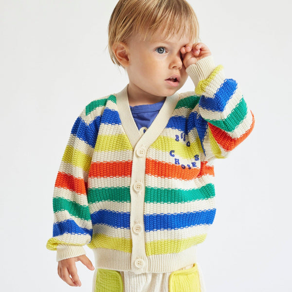 Multi Striped Cotton Knit Baby Cardigan