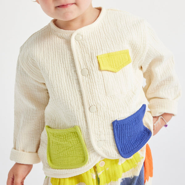 Colour Block Patch Pocket Woven Baby Jacket