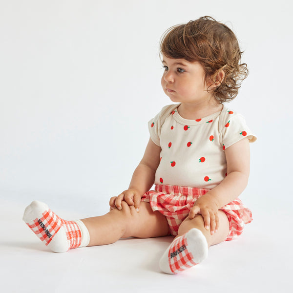 Tomato and Gingham Bodysuit + Bloomer + Socks, 3 Piece Baby Gift Set