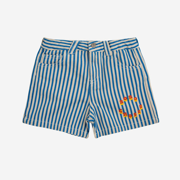 Bobo Logo Pinstripe Denim Shorts