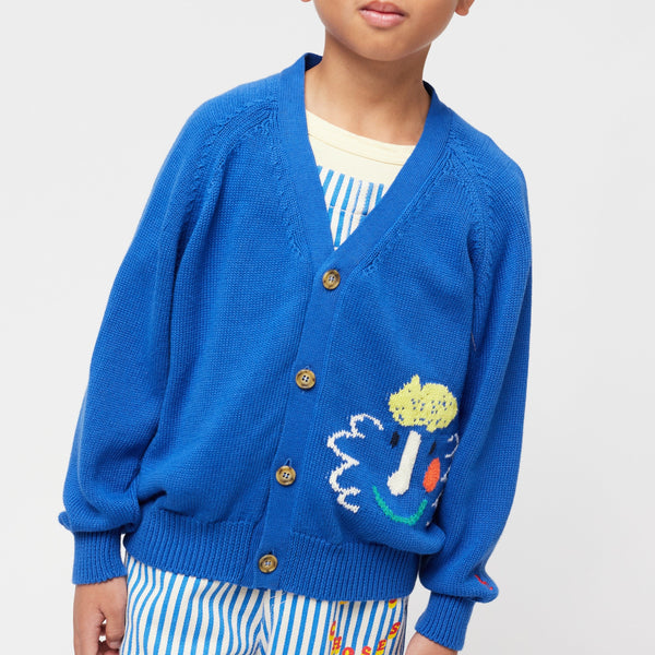 Happy Face Embroidered Cotton Cardigan