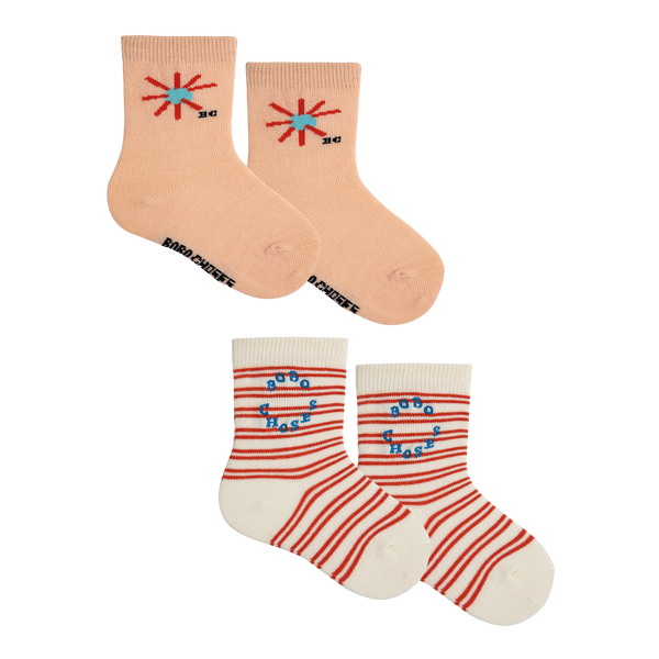 Sunshine Print + Striped Baby Ankle Socks, Set of 2