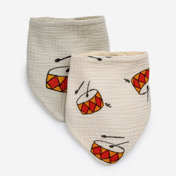 Play the Drum Printed Organic Cotton Baby Bibs, Set of 2