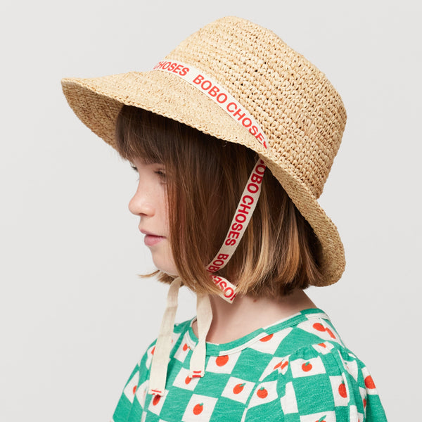 Raffia Summer Bucket Hat with Bobo Ribbon Ties