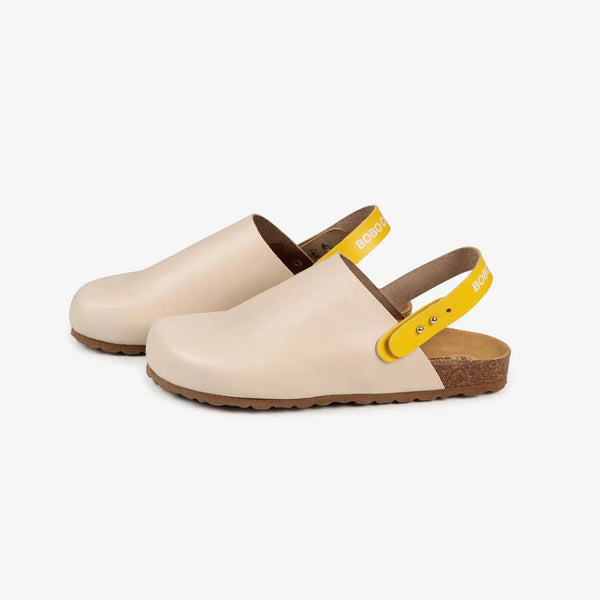 MAMA Bobo Embossed Leather Buckled Mules (Off White)