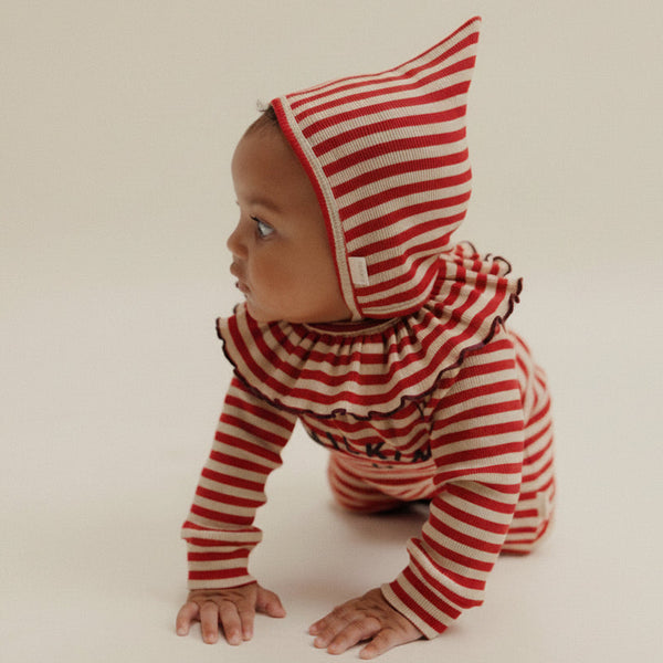 Pixie Crimson Stripe Cotton Bonnet