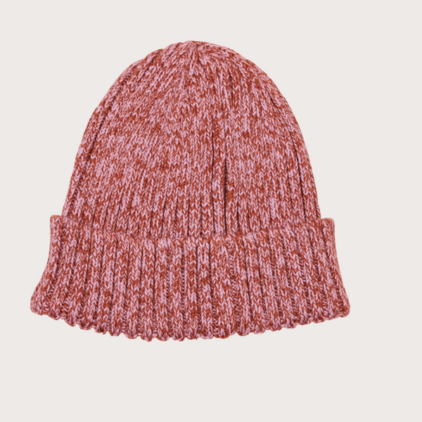 Aven Twisted Cotton Chunky Knit Beanie Hat (Rust/Lilac)