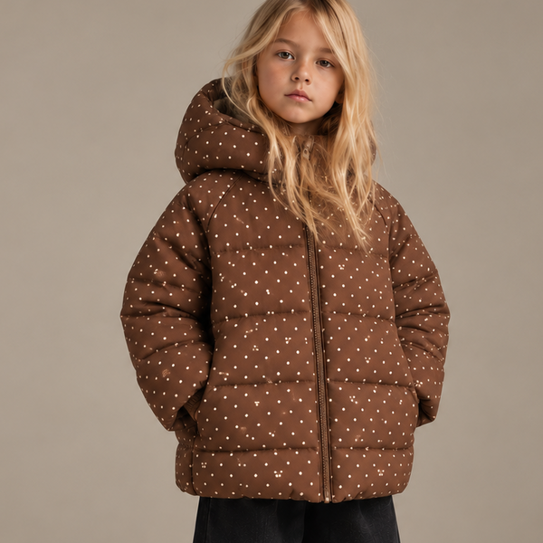 Nuka Cherry Polkadot Hooded Quilted Puffer Jacket (Cherry Dot Marrone)