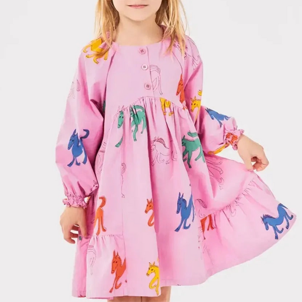 Wonder Horse All Over Woven Cotton Dress (Pink)