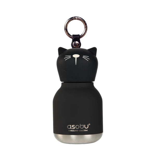 Black Cat Mini Bestie Insulated Screw Top Key Ring Water Bottle 200ml