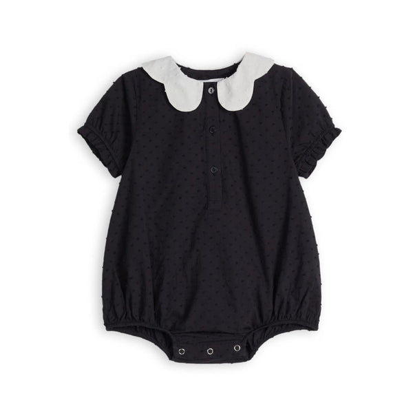 Embroidered Poplin Spot Contrast Collar Baby Romper