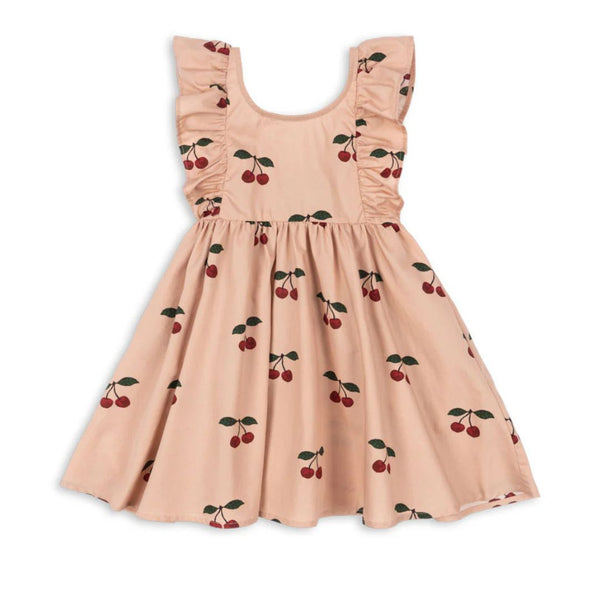 Verbena Cherry Print Frilled Sleeve Cotton Dress