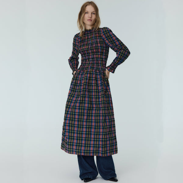 WOMENS Mars Ruffle Collar Tartan Check Midi Dress