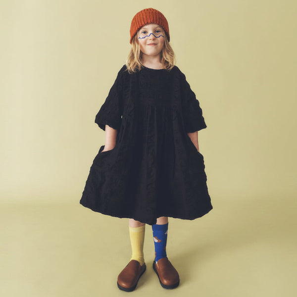 Adult Rumi Giant Seersucker Cotton Dress (Black)