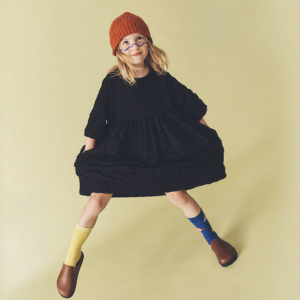 Adult Rumi Giant Seersucker Cotton Dress (Black)