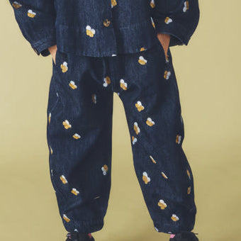 Manu Embroidered Denim Barrel Leg Trousers