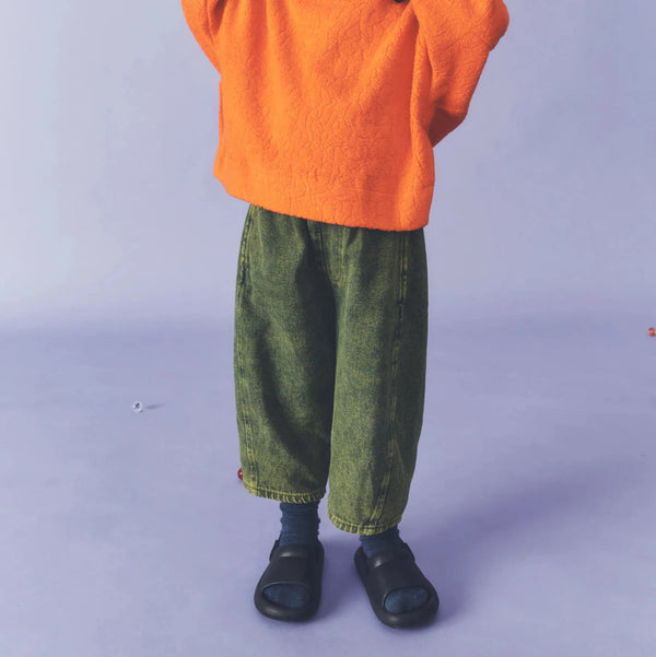 Adult Manu Overdye Denim Barrel Leg Trousers (Acid Green)