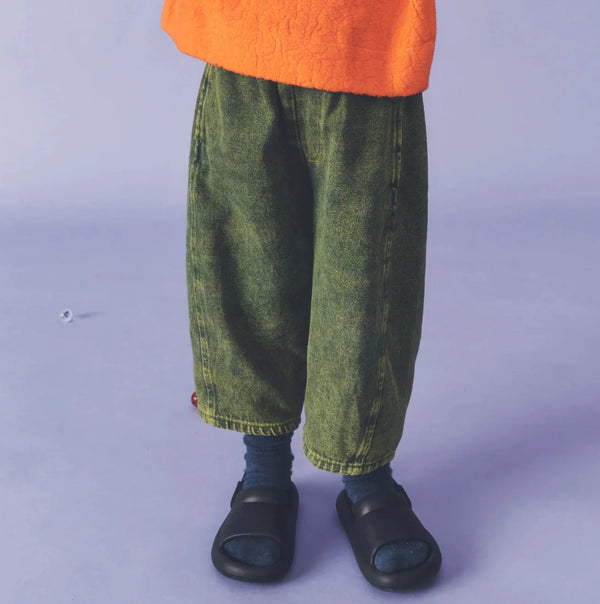 Manu Overdye Denim Barrel Leg Trousers (Acid Green)