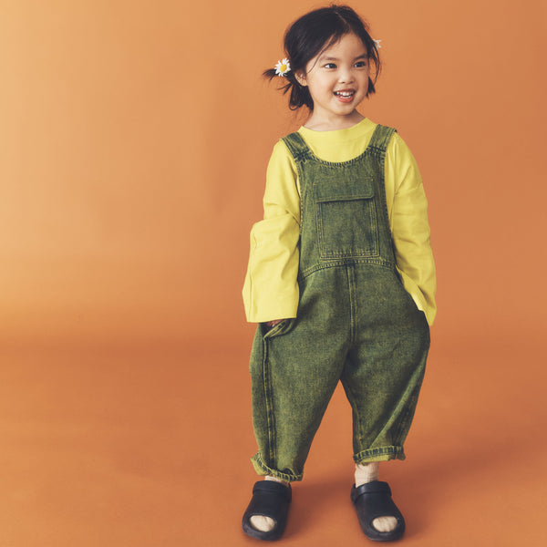 Kai Oversized Overdye Denim Cotton Dungarees (Acid Green)