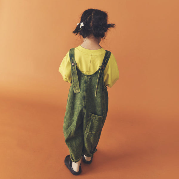 Kai Oversized Overdye Denim Cotton Dungarees (Acid Green)