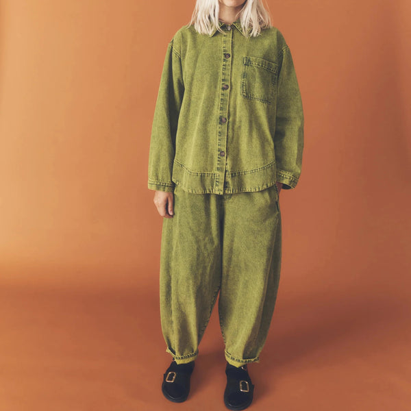 Adult Manu Overdye Denim Barrel Leg Trousers (Acid Green)