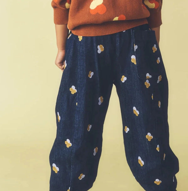 Manu Embroidered Denim Barrel Leg Trousers