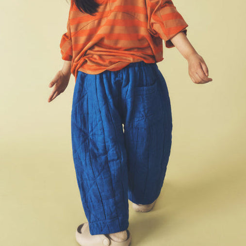Manu Blue Cotton Quilted Balloon Leg Trousers