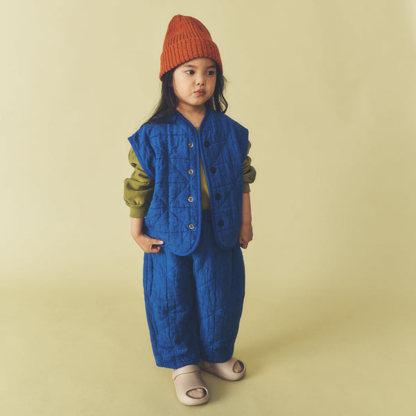 Manu Blue Cotton Quilted Balloon Leg Trousers