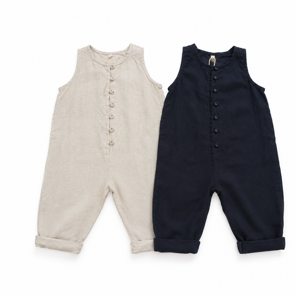 Ossian Button Up Linen Sleeveless Jumpsuit Romper (Navy)