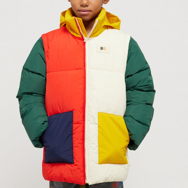 Colour Block Padded Puffer Anorak Coat with Removable Sleeves