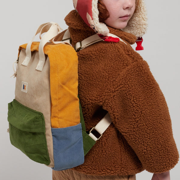 Colour-Block Corduroy Back Pack School Bag