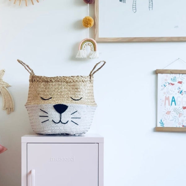 White Cat Handwoven Storage Basket (Large)