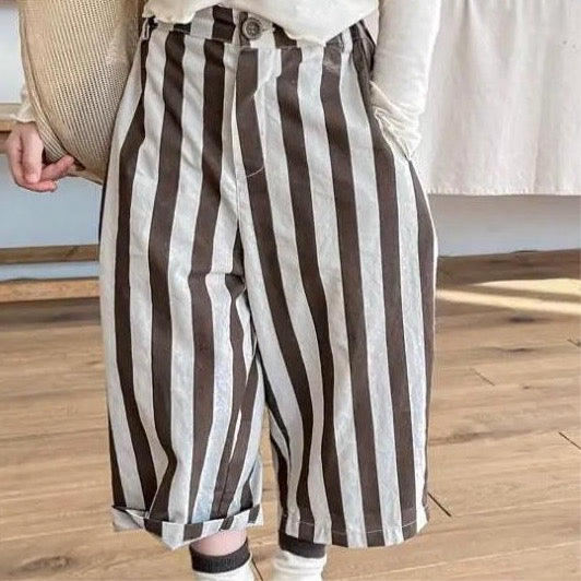 Soren Striped Wide Leg Cropped Cotton Trousers (Cocoa)