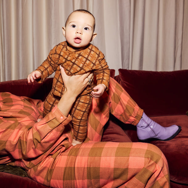 Lennon Fluffy Brown Check Jersey Top