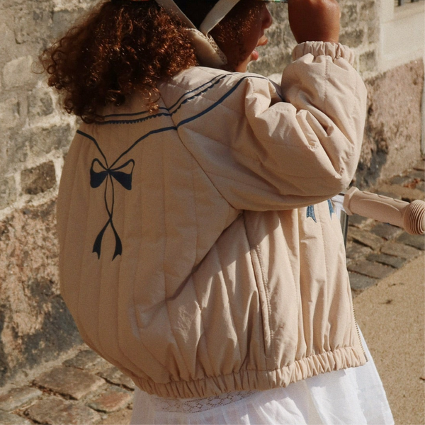 Juno Bow Print Quilted Bomber Jacket (Smoke Gray)