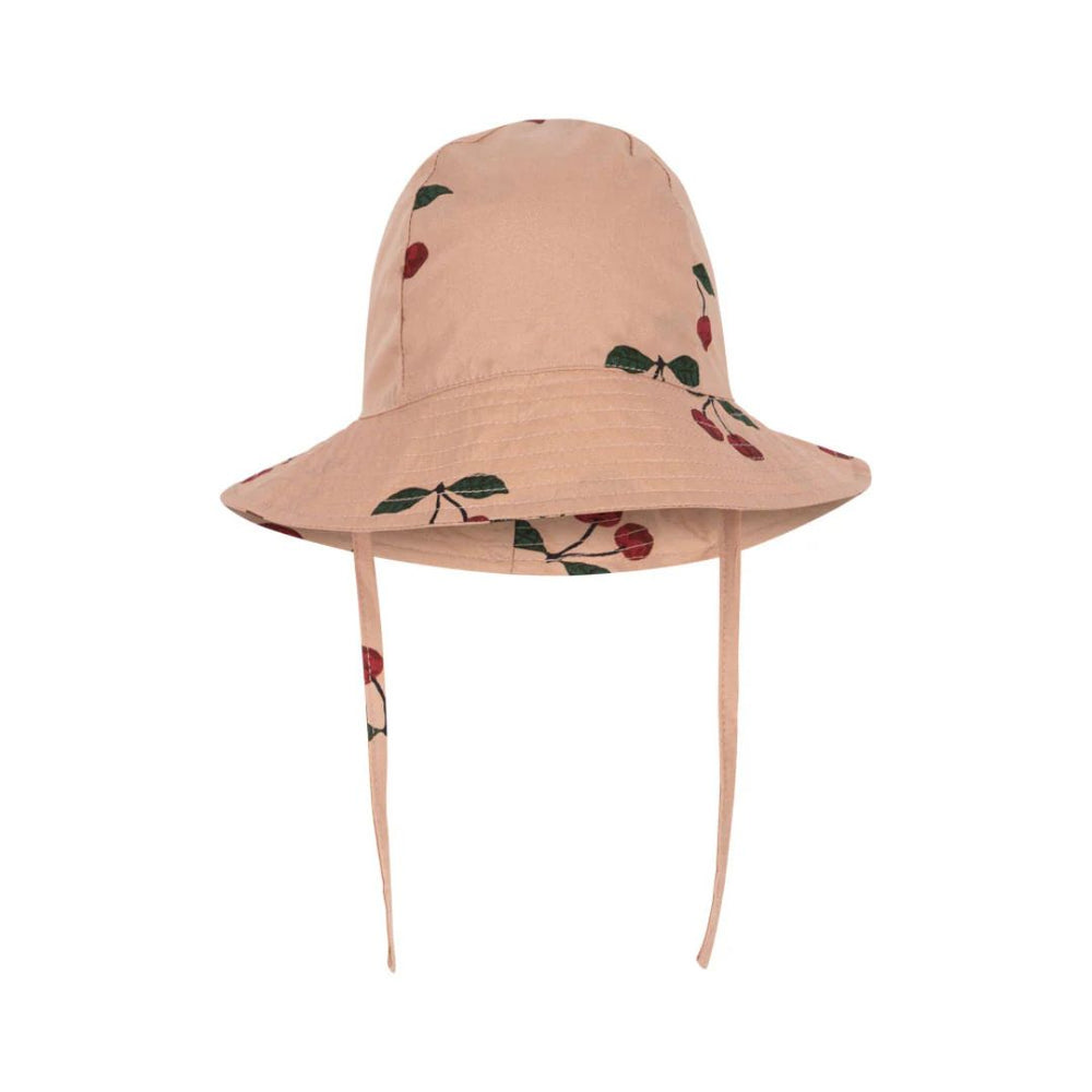 Cherry Print Cotton Sun Hat Phi Clothing - Girls Pink Cherry Print Cotton Sun Hat with  main image 2